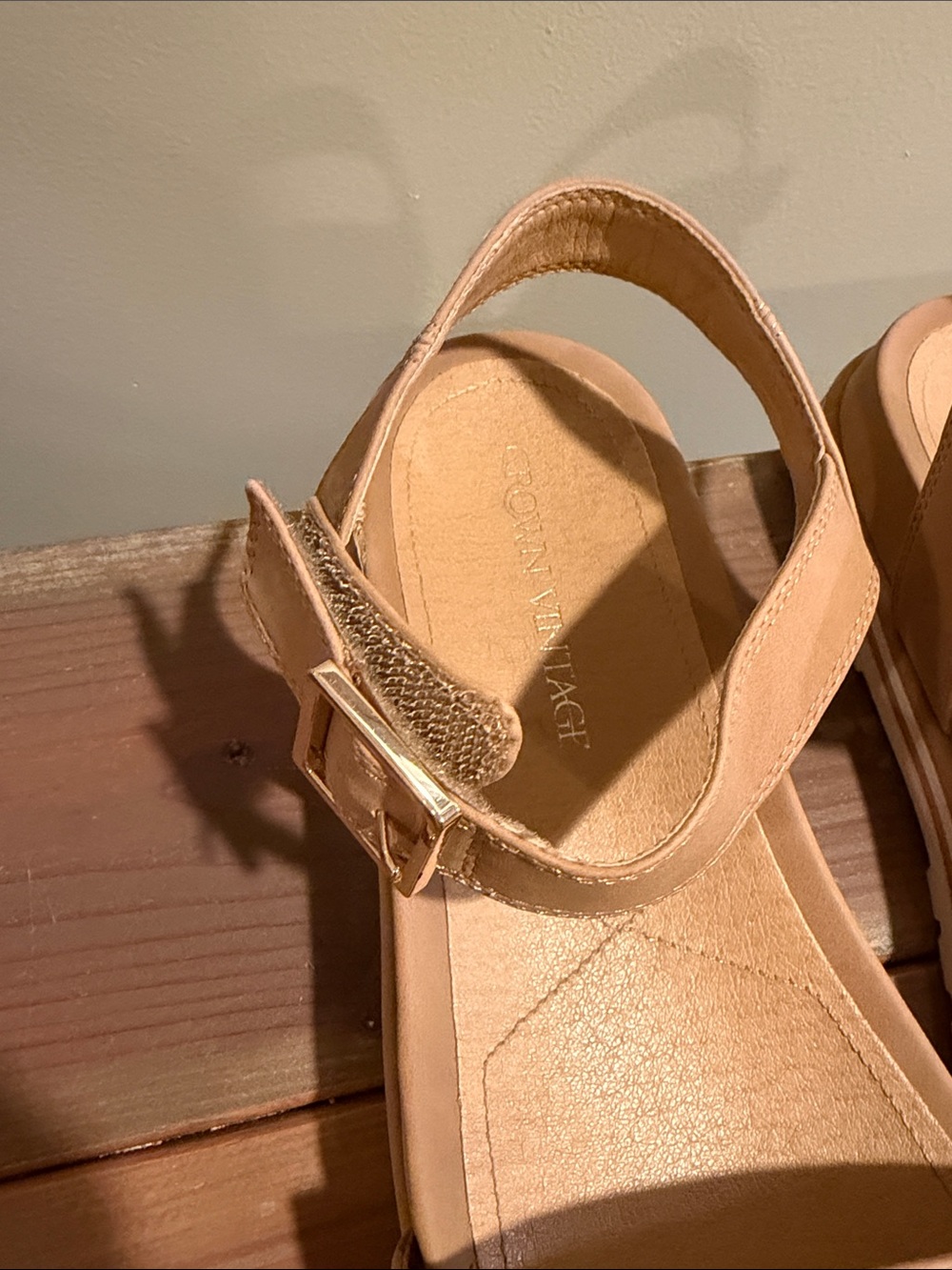 Crown Vintage Tan T-Strap Ankle Buckle Sandals - Picture 4 of 5